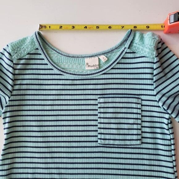 Mudd Green & Blue Striped Short Sleeved Top Size 8 - Picture 8 of 12